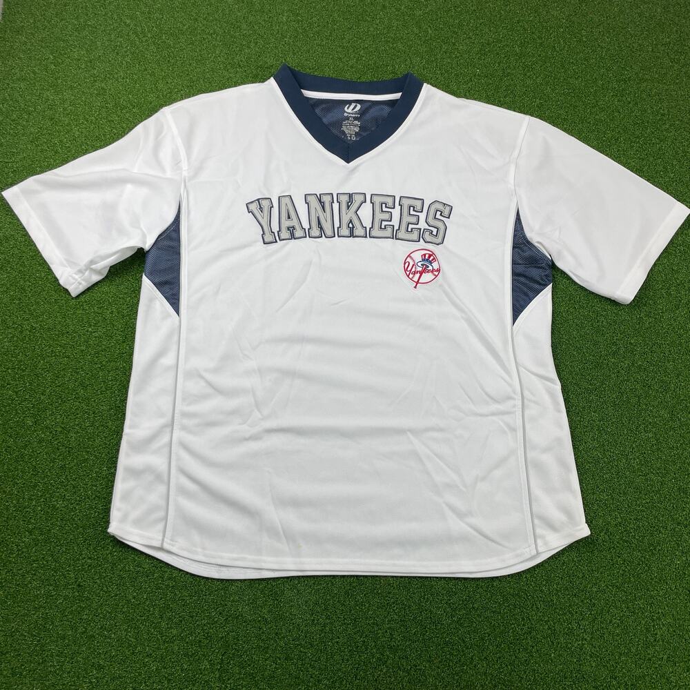 Vintage Y2K MLB New York Yankees White Mesh Mens Graphic V Neck T Shirt Sz XL